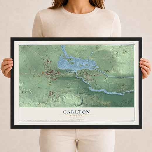 Map of Carlton, Minnesota, 12 x 18 inch print in a black wood frame