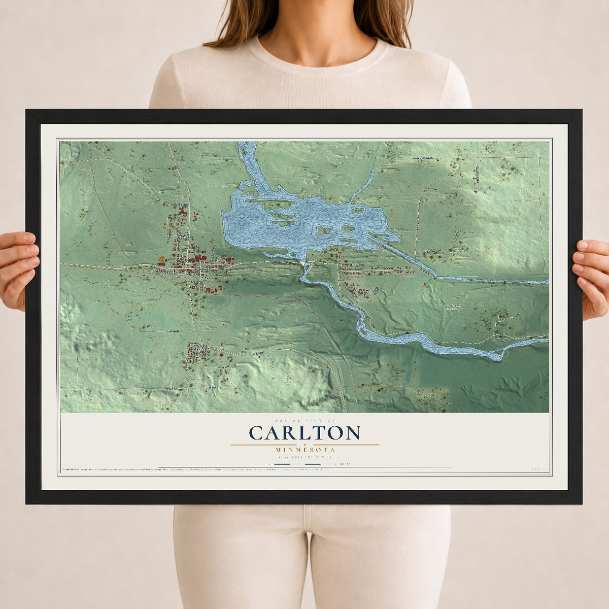 Map of Carlton, Minnesota, 18 x 24 inch print in a black wood frame