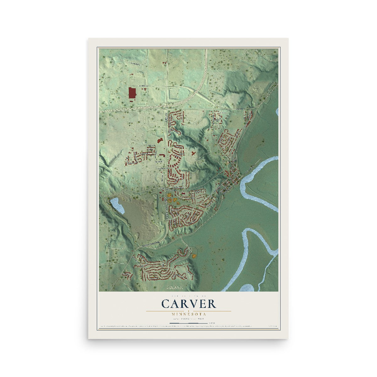 Map of Carver, Minnesota, 12 x 18 inch unframed archival matte print