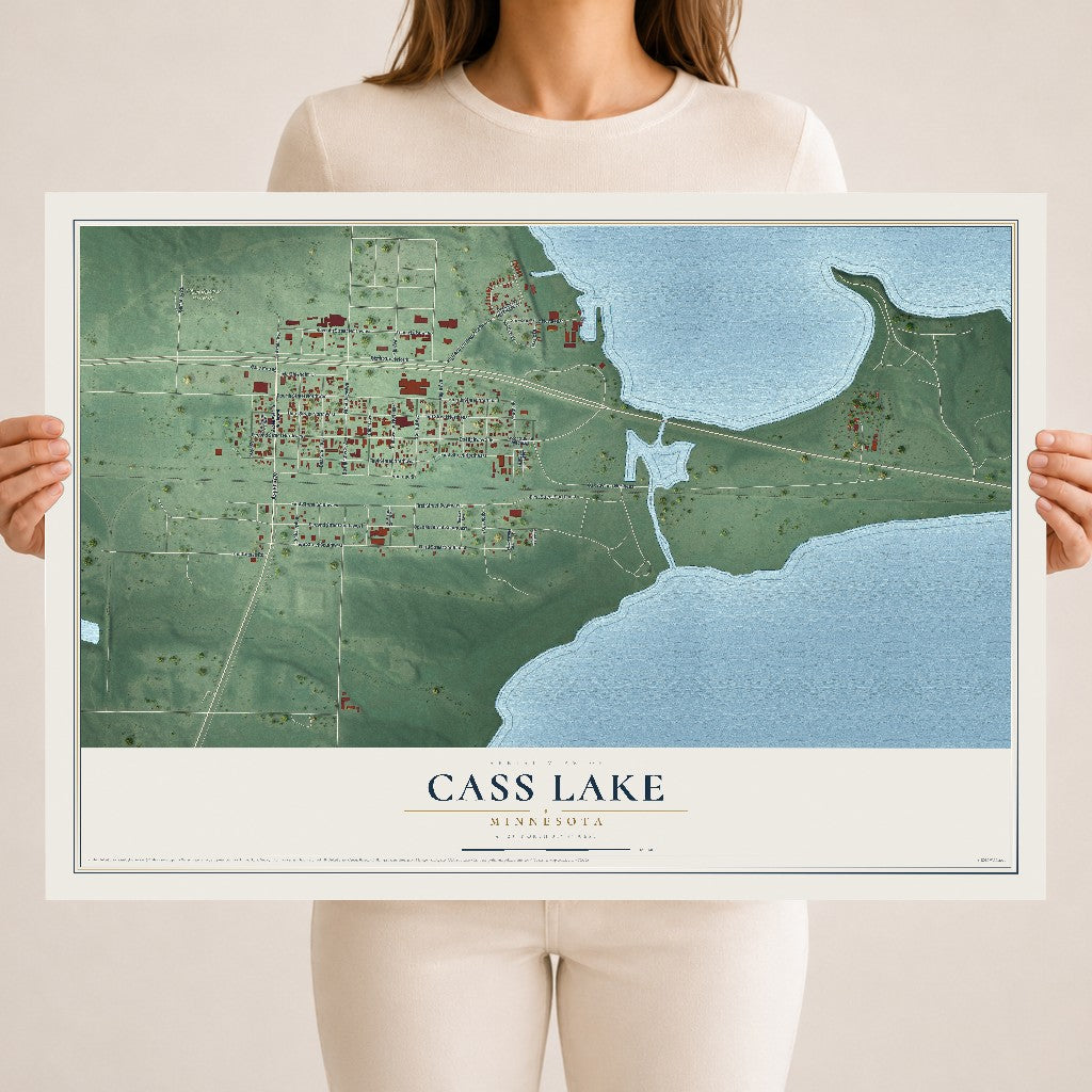 Map of Cass Lake, Minnesota, 18 x 24 inch unframed archival matte print