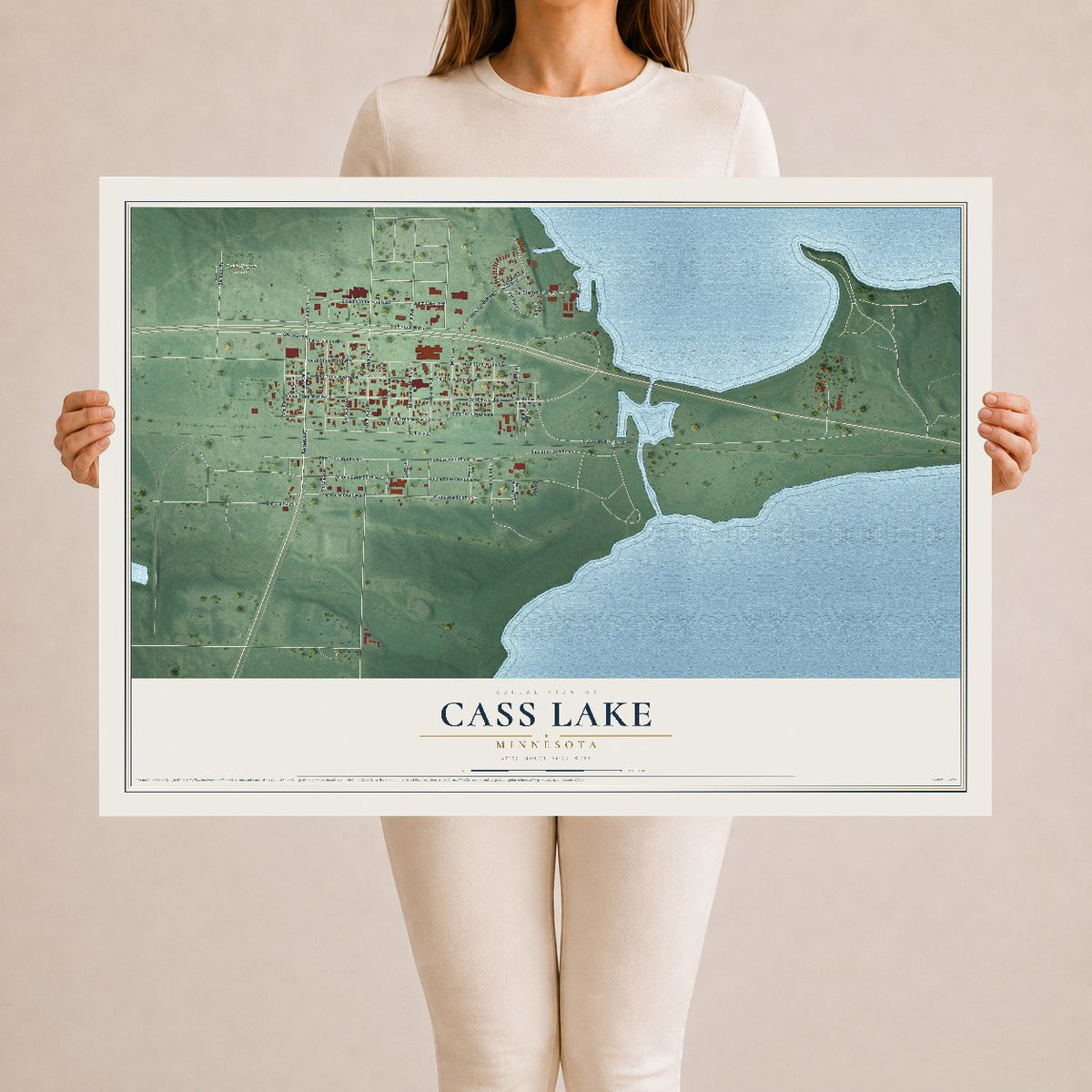 Map of Cass Lake, Minnesota, 24 x 36 inch unframed archival matte print