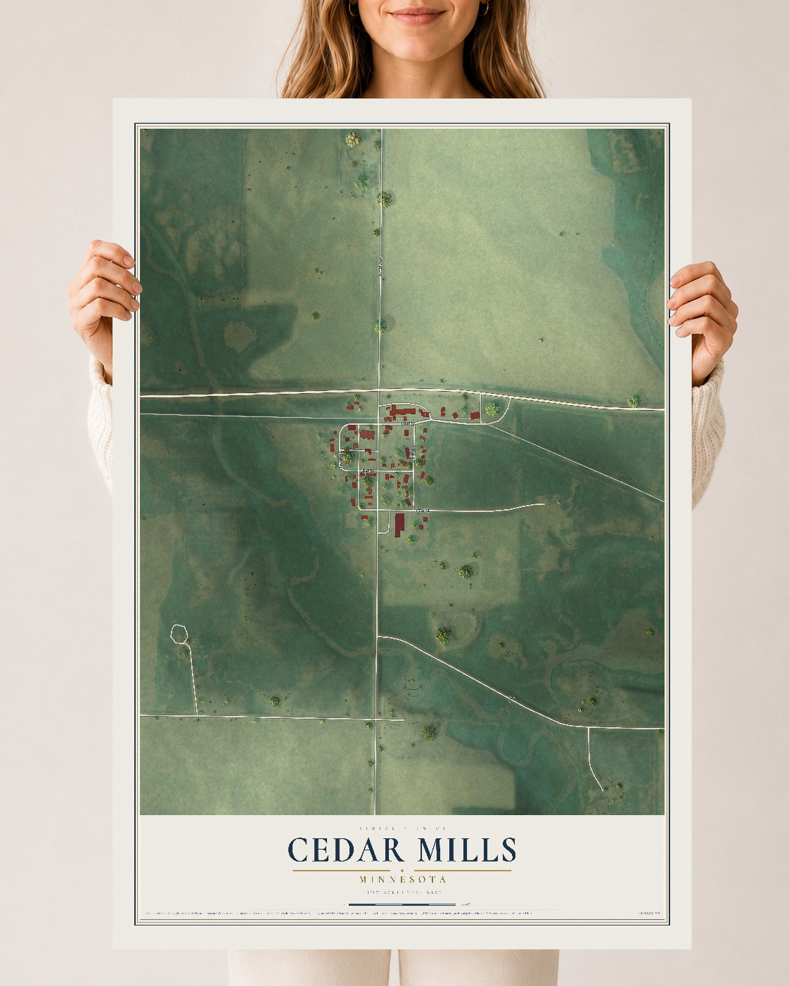 Map of Cedar Mills, Minnesota, 24 x 36 inch unframed archival matte print