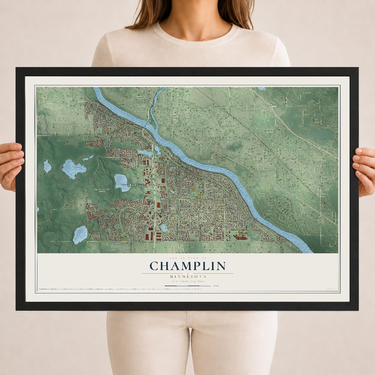 Map of Champlin, Minnesota, 18 x 24 inch print in a black wood frame
