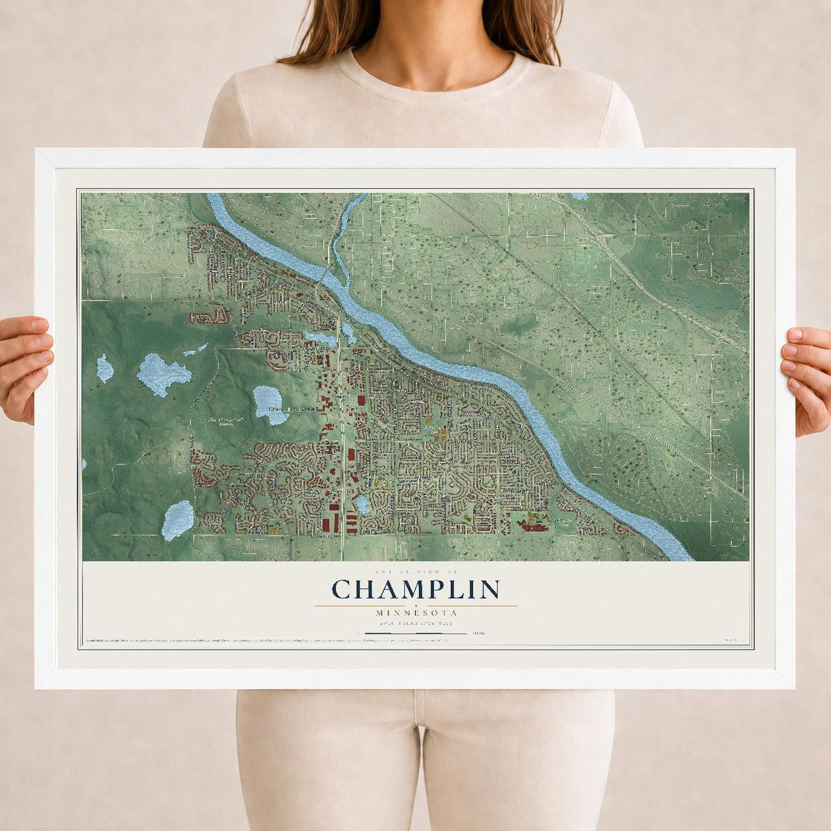 Map of Champlin, Minnesota, 18 x 24 inch print in a white wood frame