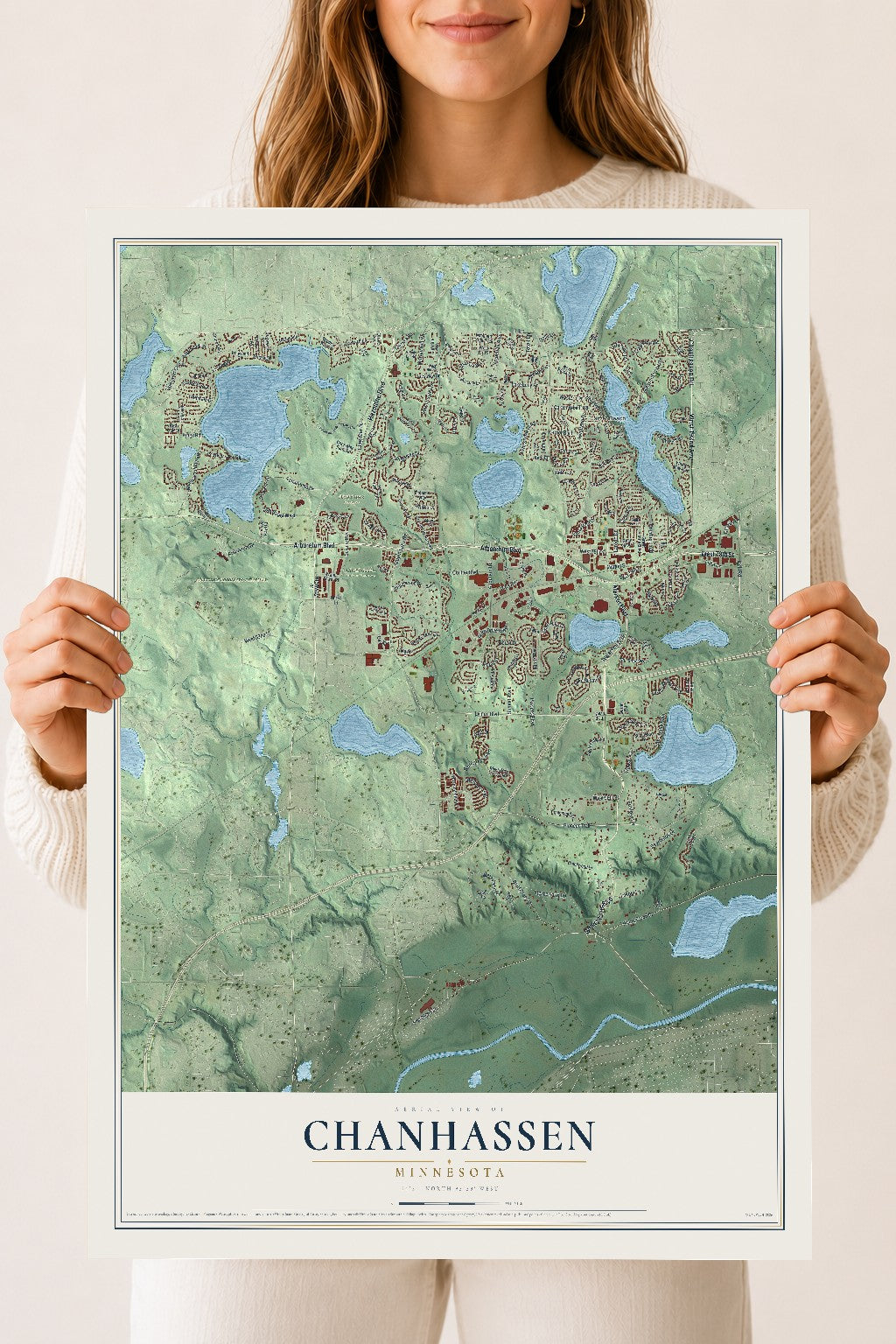 Map of Chanhassen, Minnesota, 18 x 24 inch unframed archival matte print