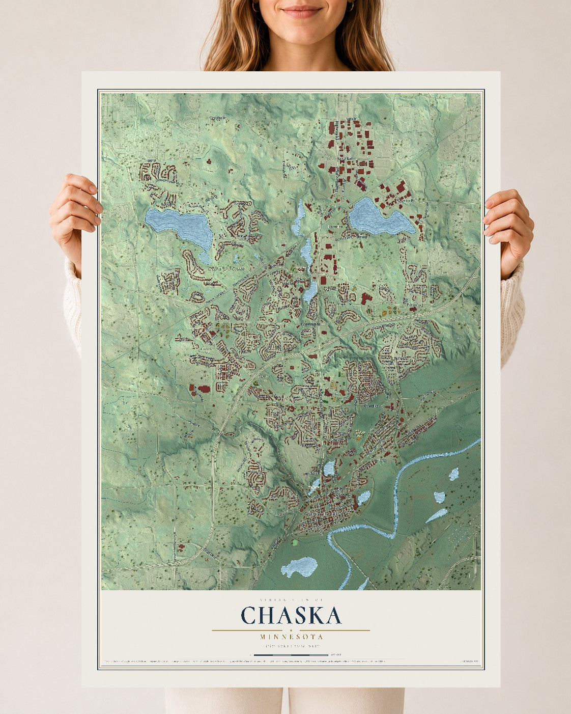 Map of Chaska, Minnesota, 24 x 36 inch unframed archival matte print