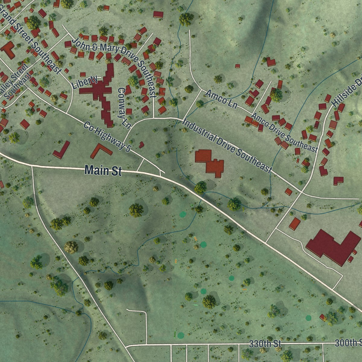 Second close-up of the map of Chatfield, Minnesota print showing more streets and buildings