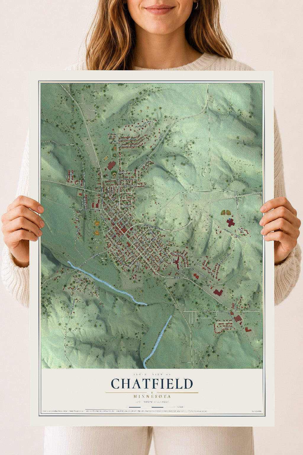 Map of Chatfield, Minnesota, 18 x 24 inch unframed archival matte print