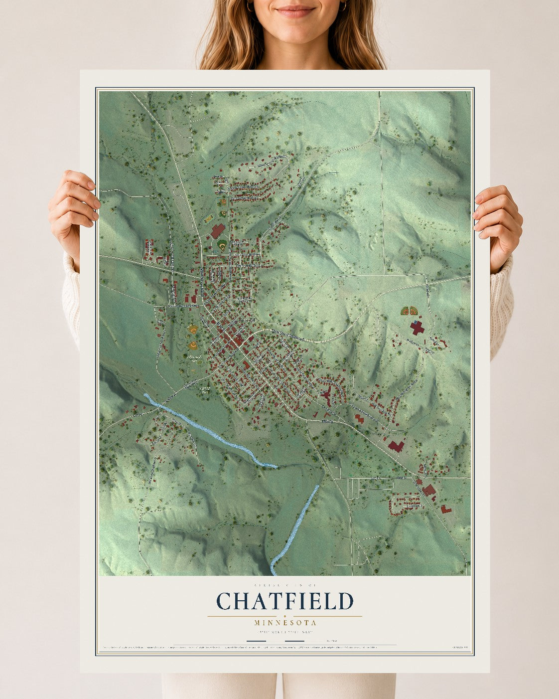 Map of Chatfield, Minnesota, 24 x 36 inch unframed archival matte print