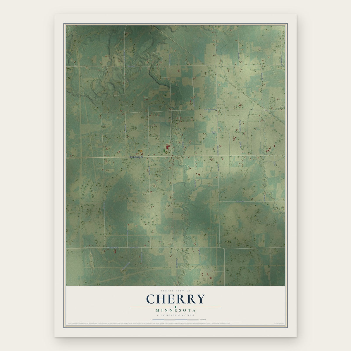 Cherry, Minnesota map print, the full design