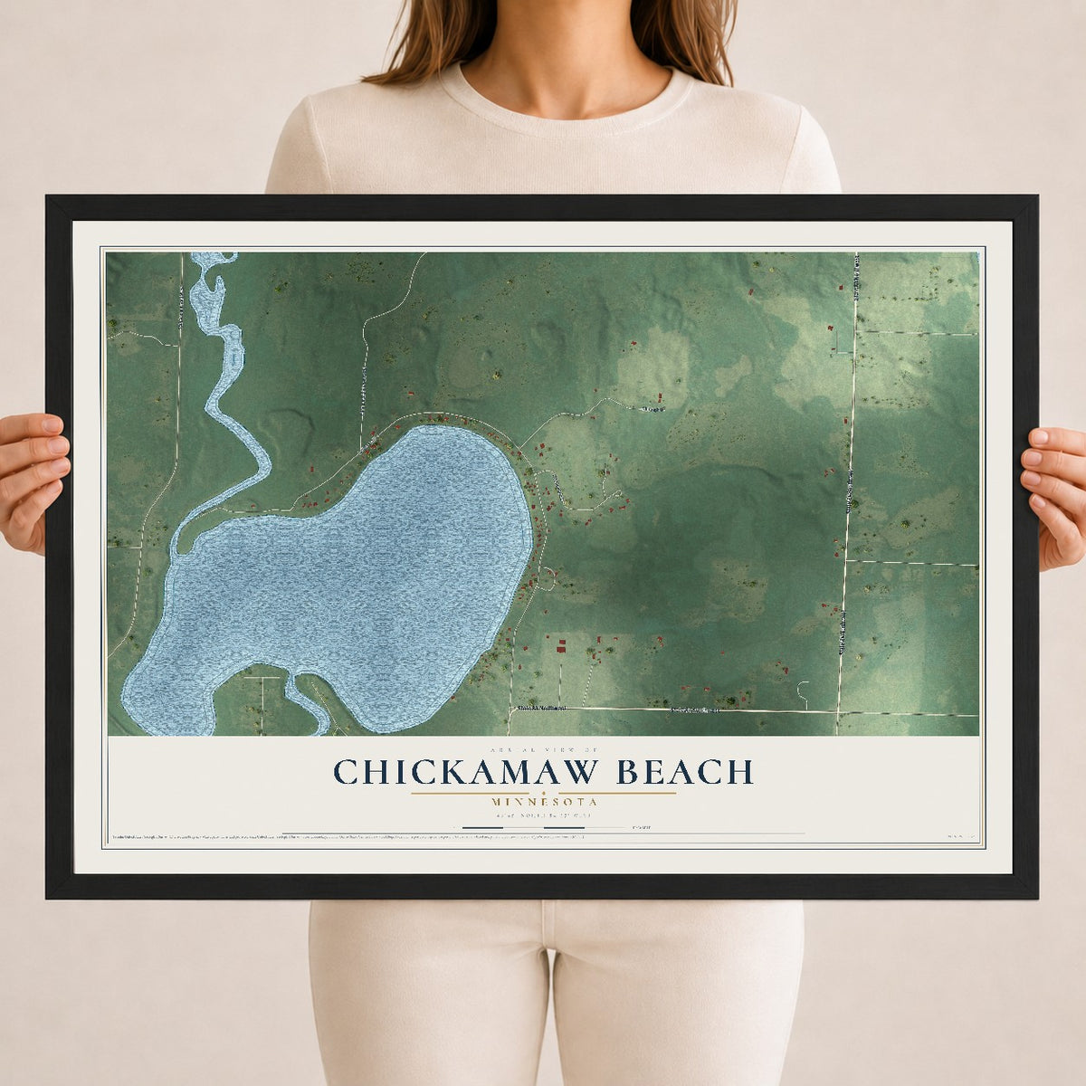 Map of Chickamaw Beach, Minnesota, 18 x 24 inch print in a black wood frame