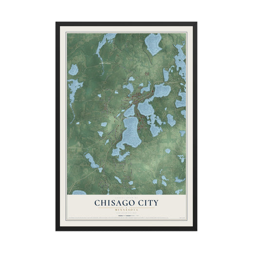 Map of Chisago City, Minnesota, 12 x 18 inch print in a black wood frame