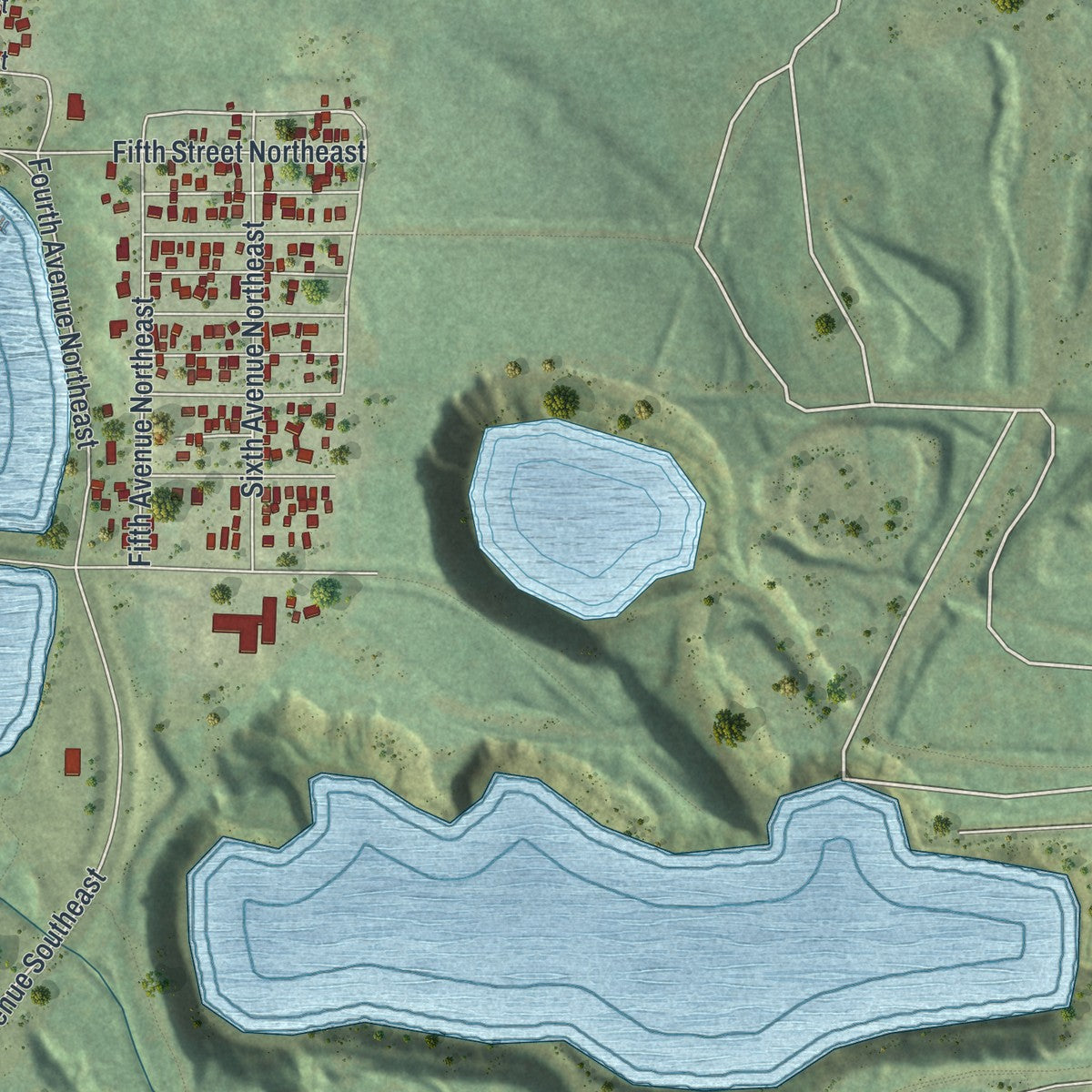 Second close-up of the map of Chisholm, Minnesota print showing more streets and buildings