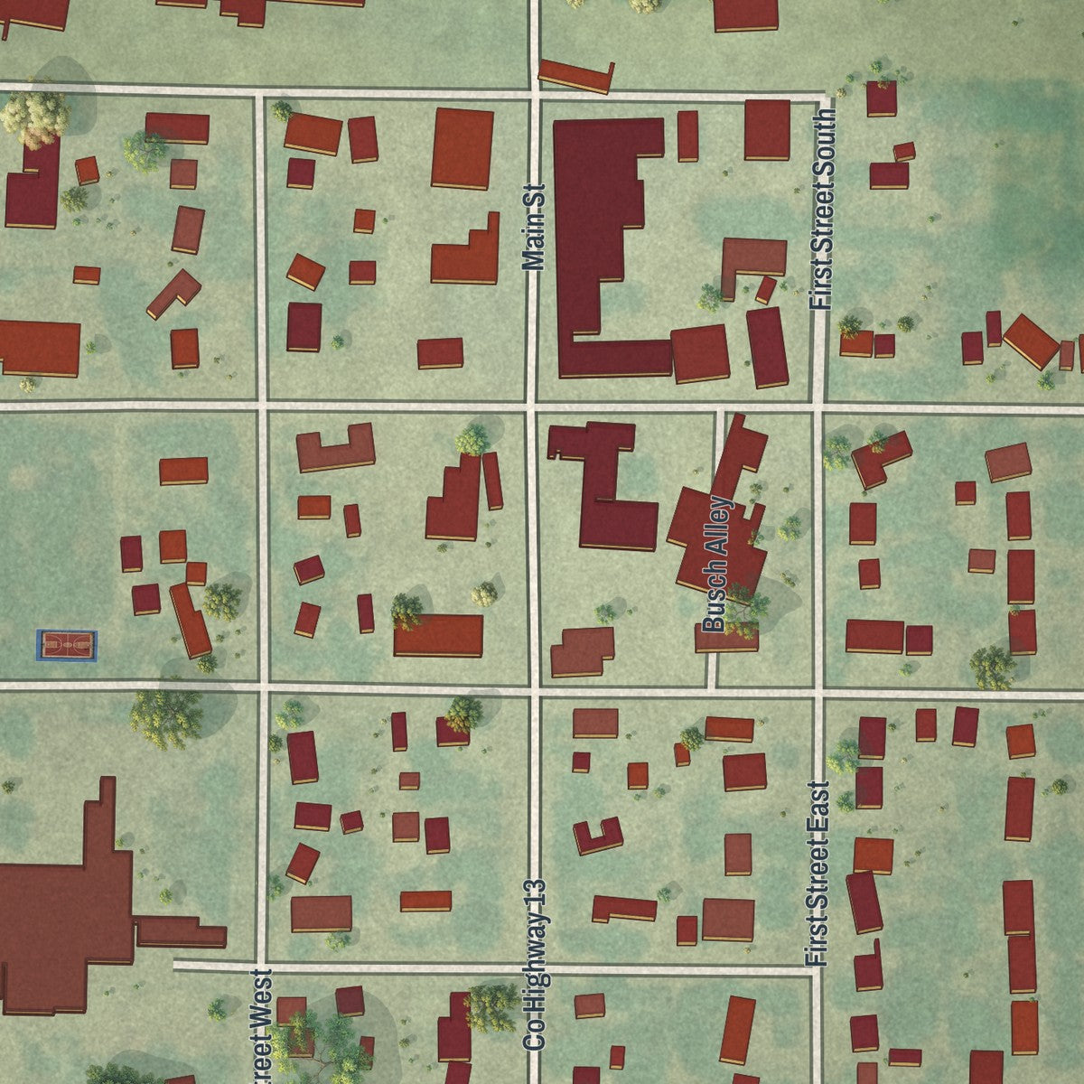 Close-up of the map of Chokio, Minnesota print showing street and building detail