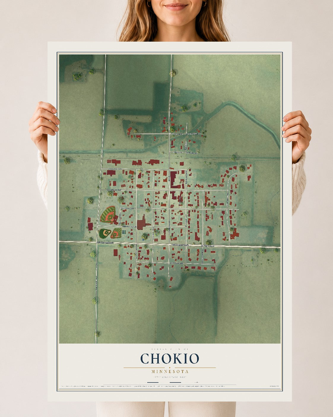 Map of Chokio, Minnesota, 24 x 36 inch unframed archival matte print
