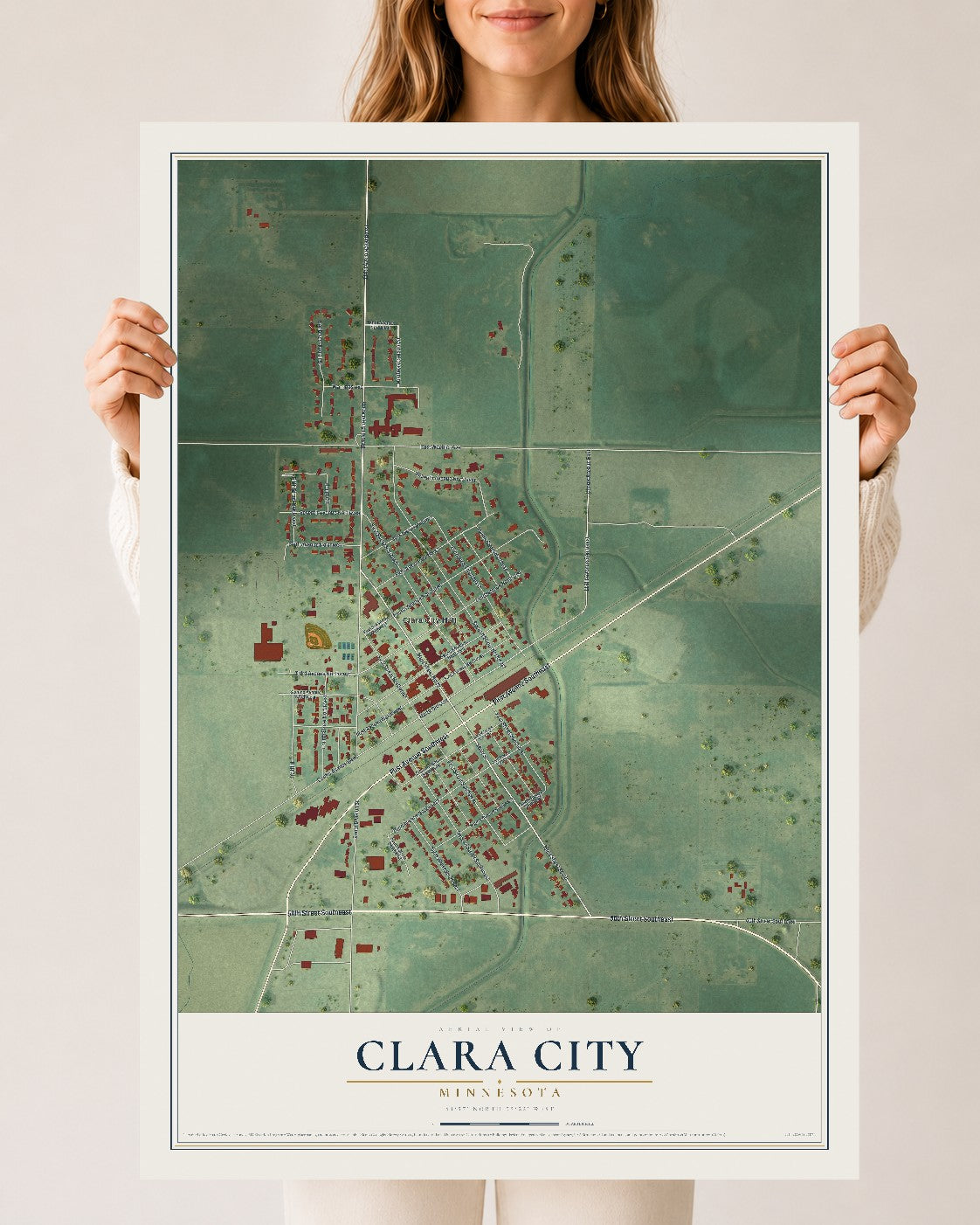 Map of Clara City, Minnesota, 24 x 36 inch unframed archival matte print