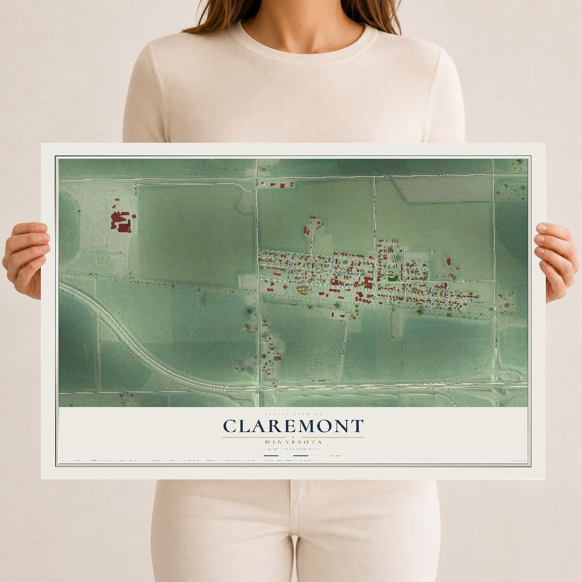 Map of Claremont, Minnesota, 12 x 18 inch unframed archival matte print