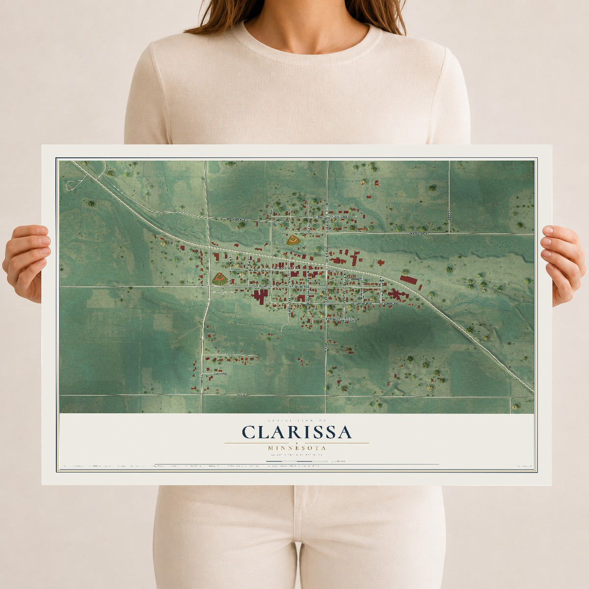 Map of Clarissa, Minnesota, 12 x 18 inch unframed archival matte print
