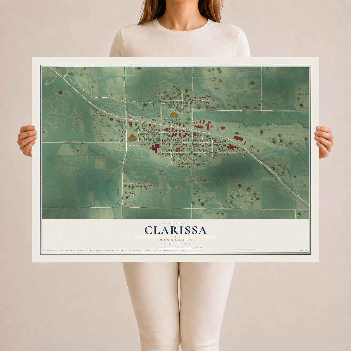 Map of Clarissa, Minnesota, 24 x 36 inch unframed archival matte print