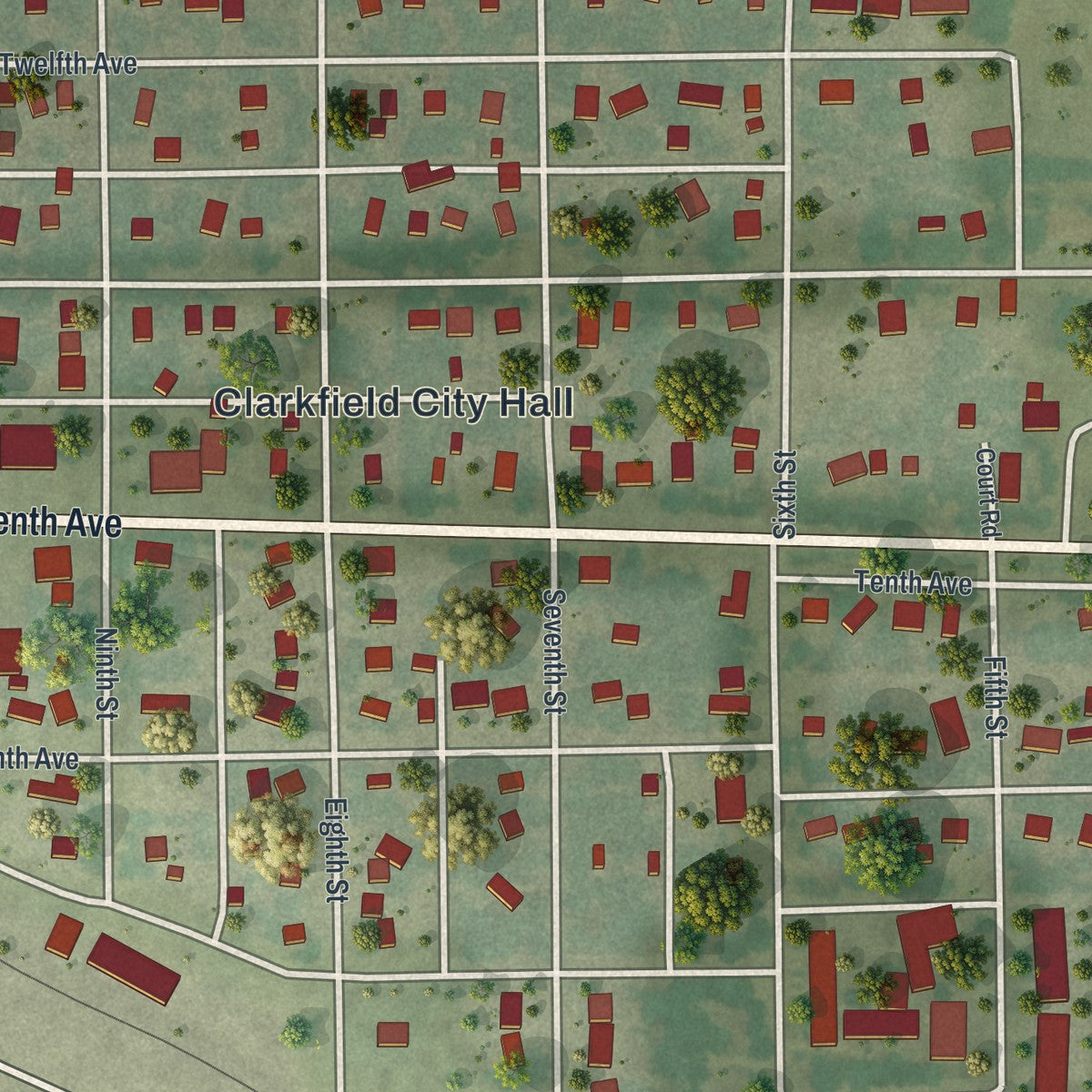 Close-up of the map of Clarkfield, Minnesota print showing street and building detail
