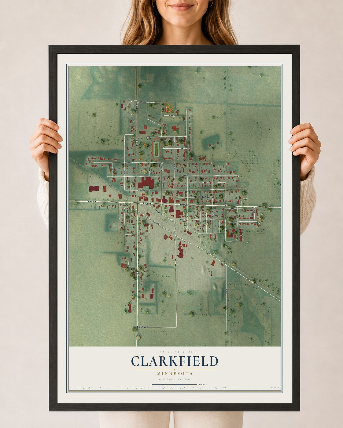 Map of Clarkfield, Minnesota, 24 x 36 inch print in a black wood frame