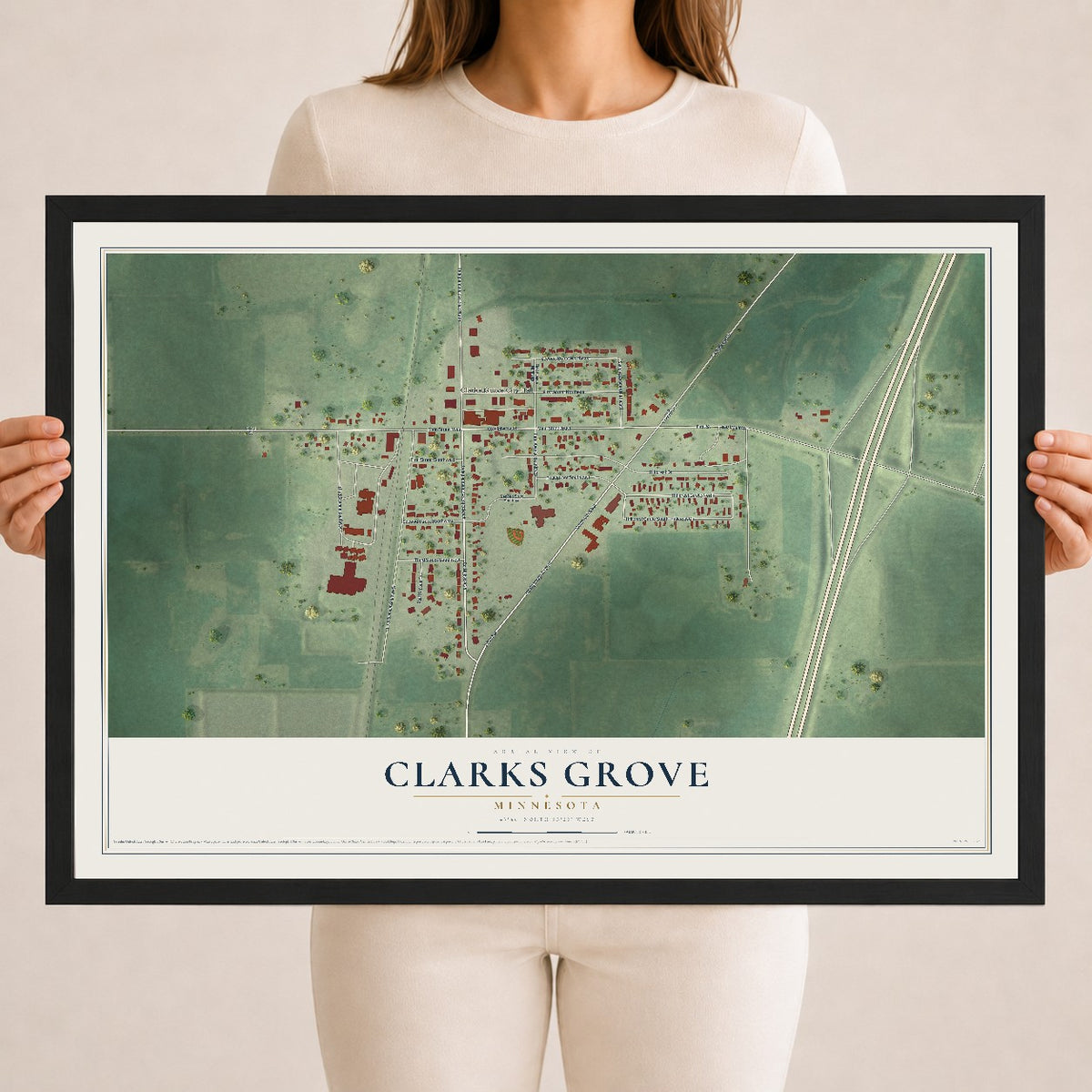Map of Clarks Grove, Minnesota, 18 x 24 inch print in a black wood frame