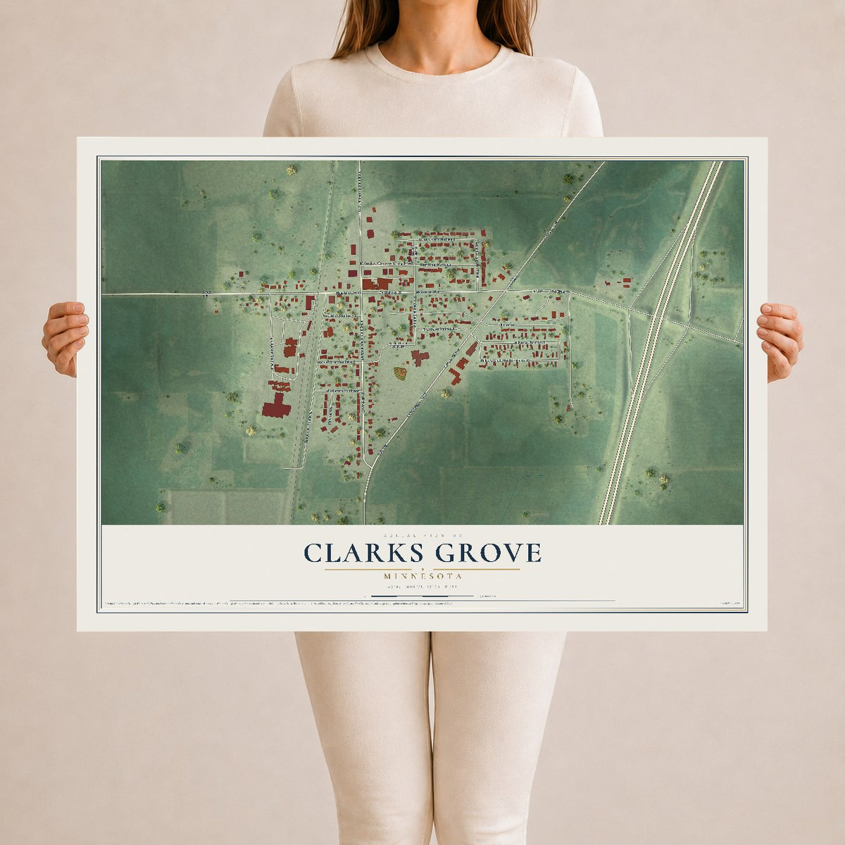 Map of Clarks Grove, Minnesota, 24 x 36 inch unframed archival matte print