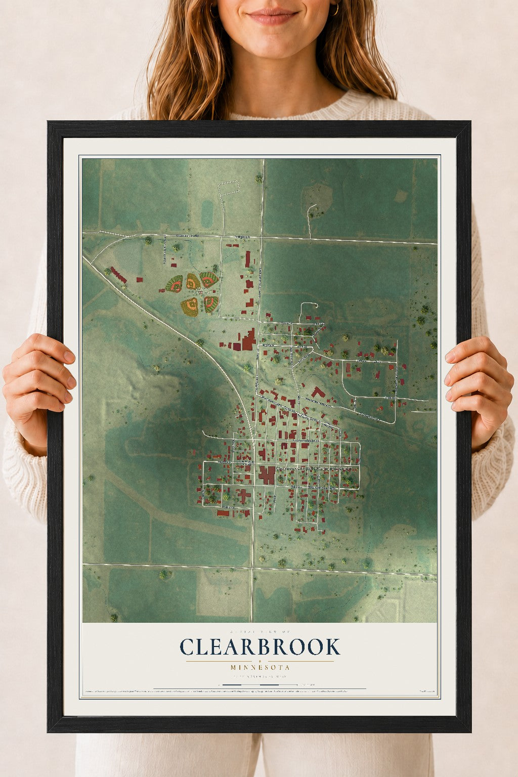 Map of Clearbrook, Minnesota, 18 x 24 inch print in a black wood frame