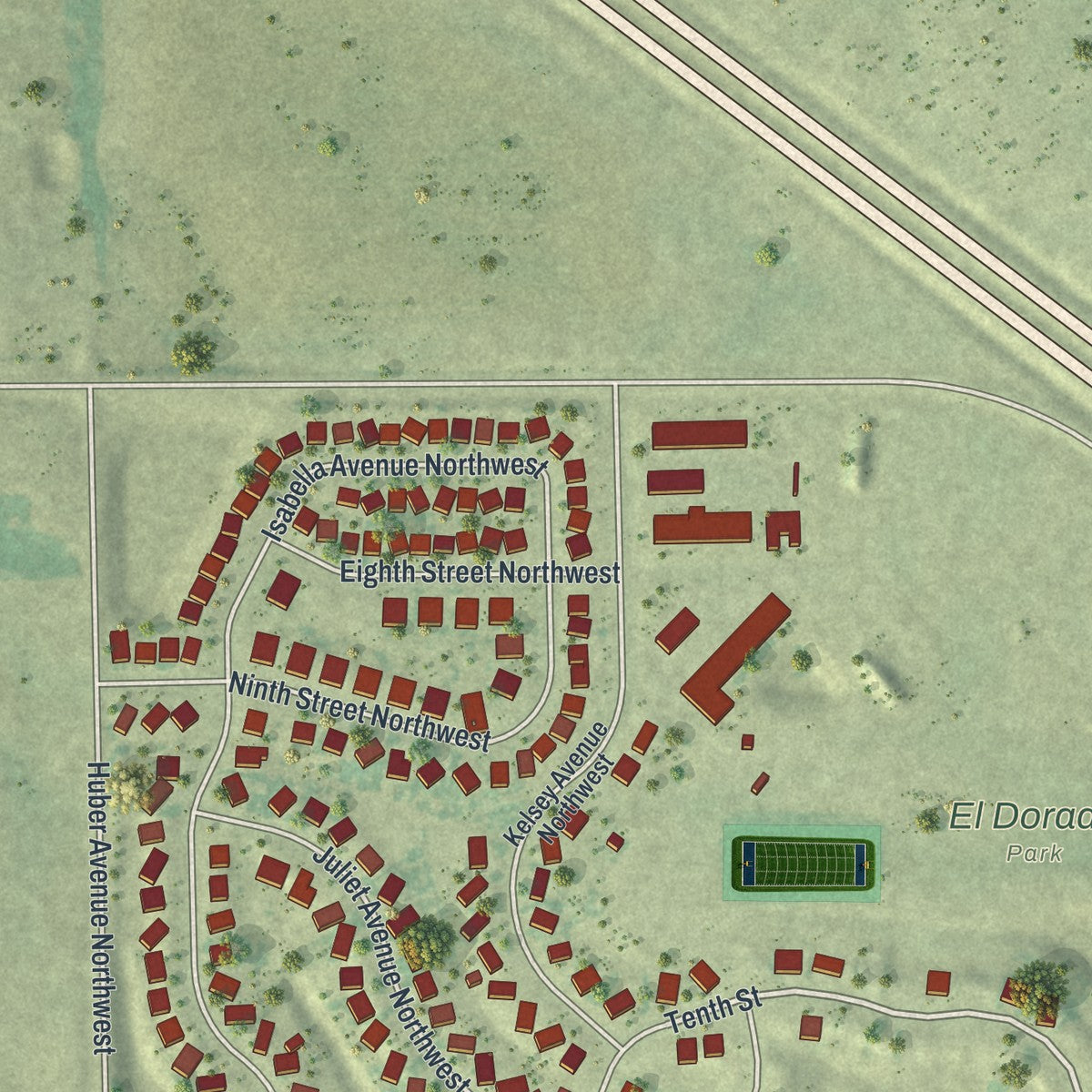 Second close-up of the map of Clearwater, Minnesota print showing more streets and buildings