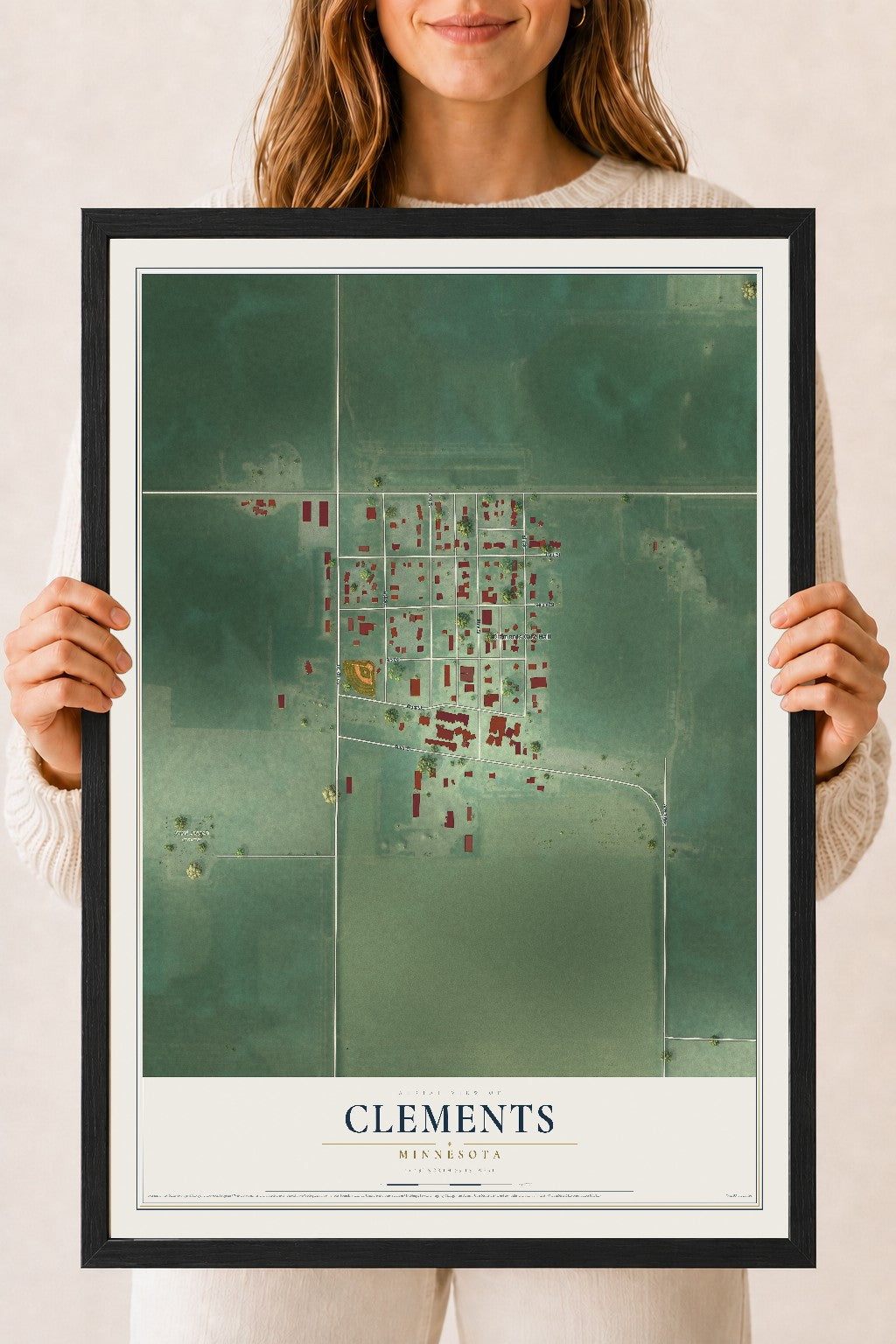 Map of Clements, Minnesota, 18 x 24 inch print in a black wood frame