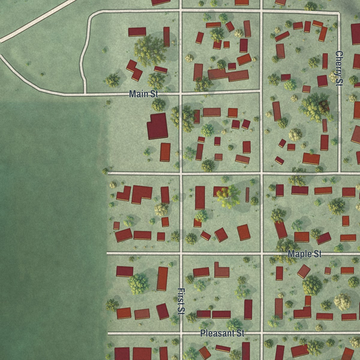 Second close-up of the map of Cleveland, Minnesota print showing more streets and buildings
