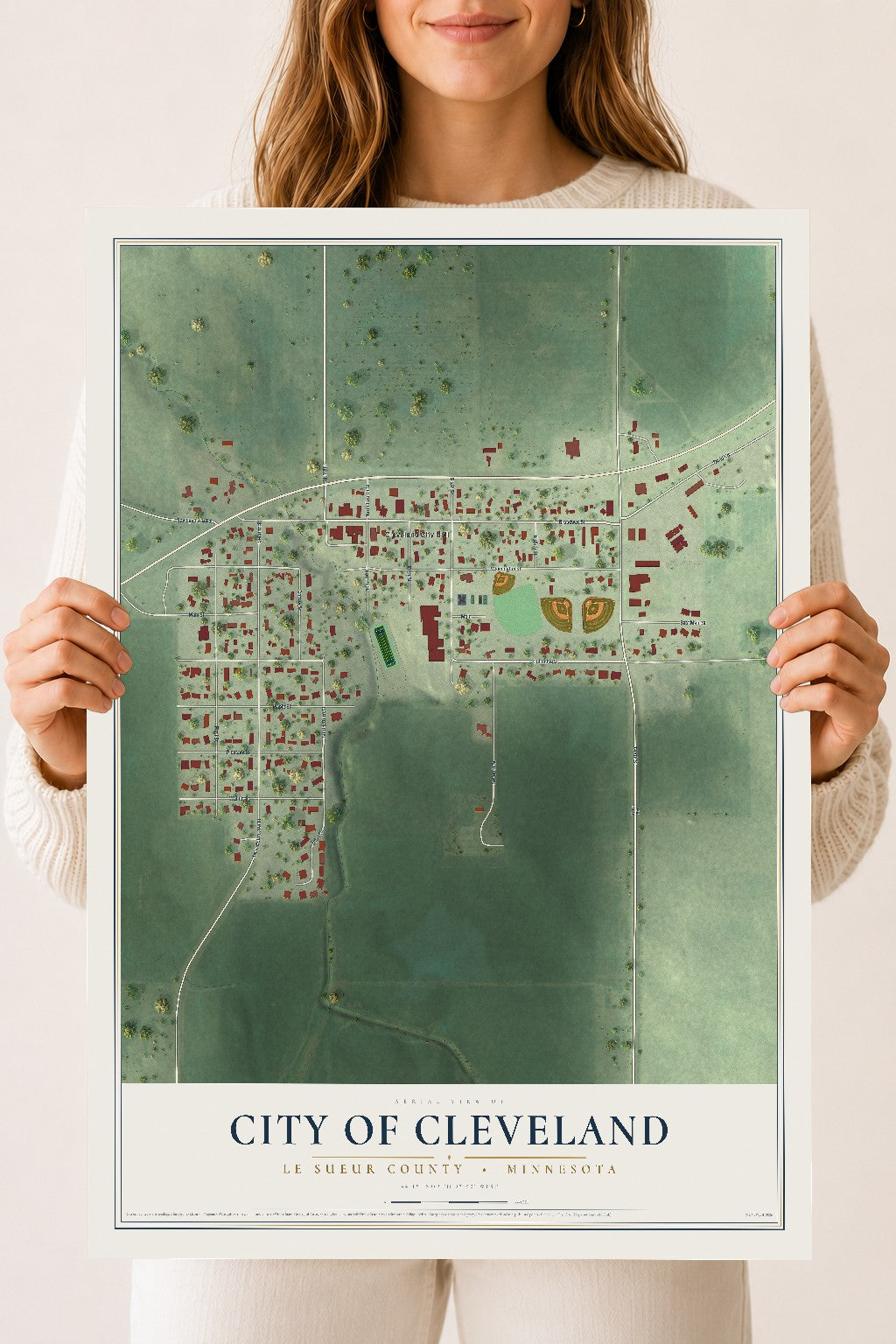 Map of Cleveland, Minnesota, 18 x 24 inch unframed archival matte print