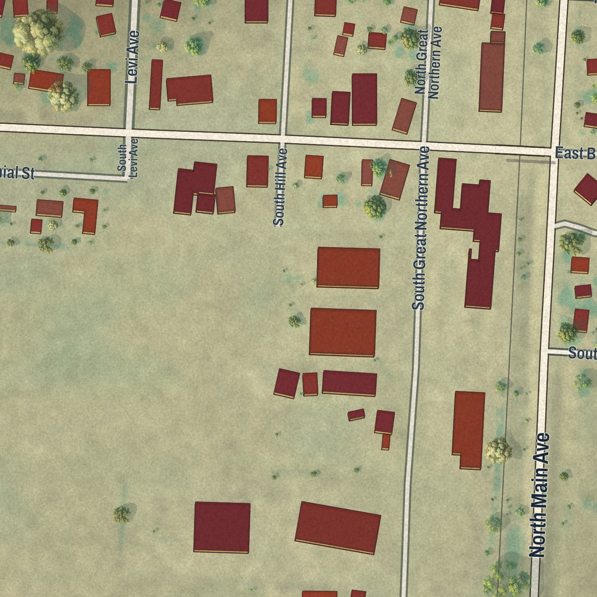 Close-up of the map of Climax, Minnesota print showing street and building detail