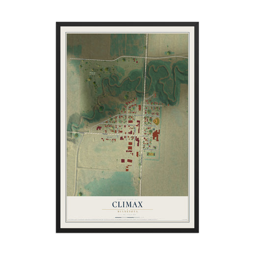 Map of Climax, Minnesota, 12 x 18 inch print in a black wood frame