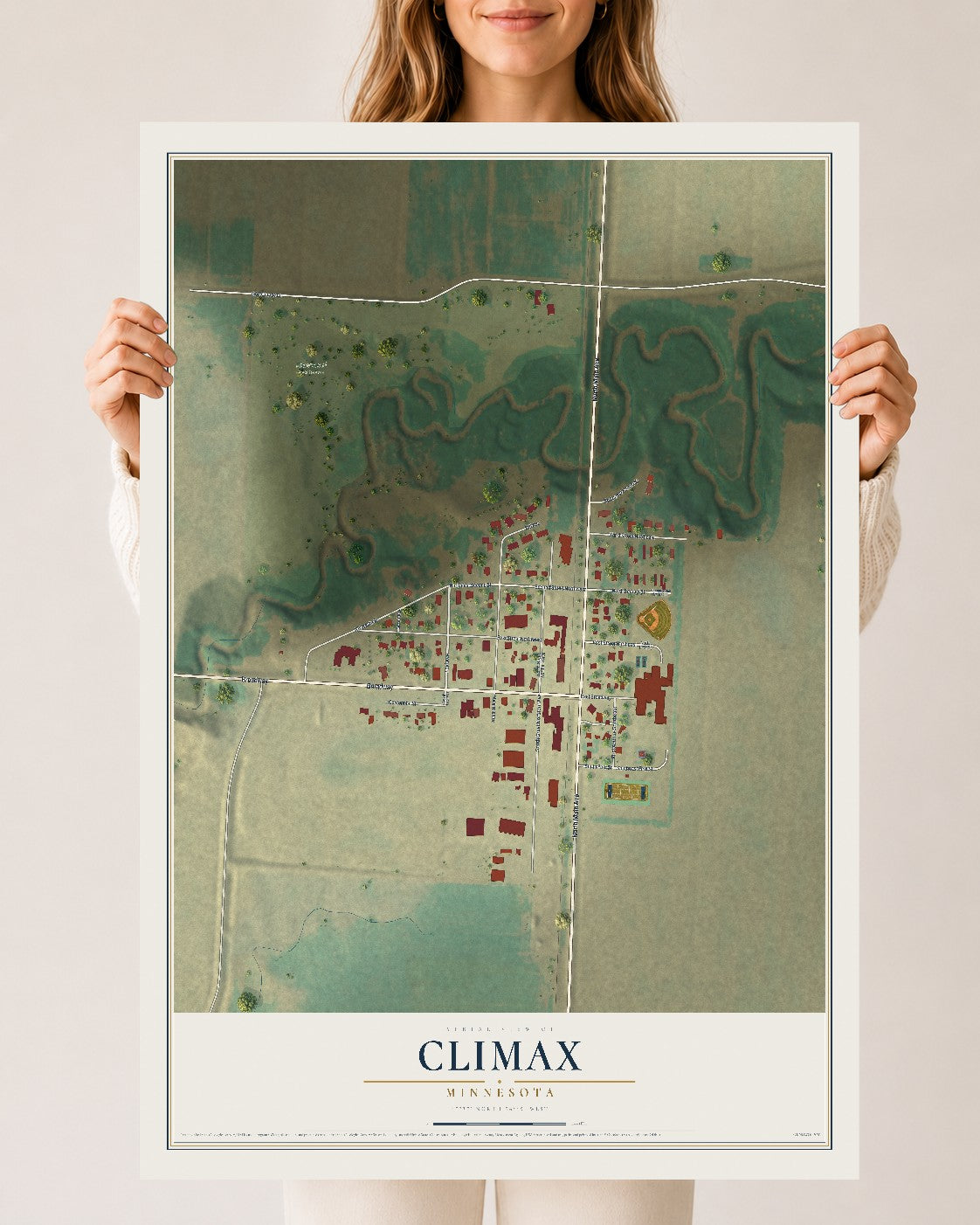 Map of Climax, Minnesota, 24 x 36 inch unframed archival matte print