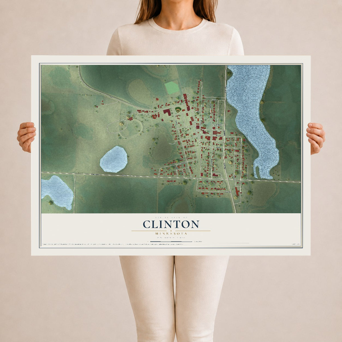 Map of Clinton, Minnesota, 24 x 36 inch unframed archival matte print