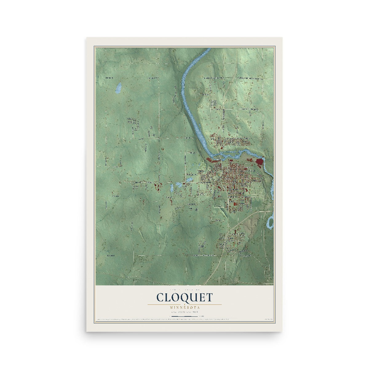 Map of Cloquet, Minnesota, 12 x 18 inch unframed archival matte print
