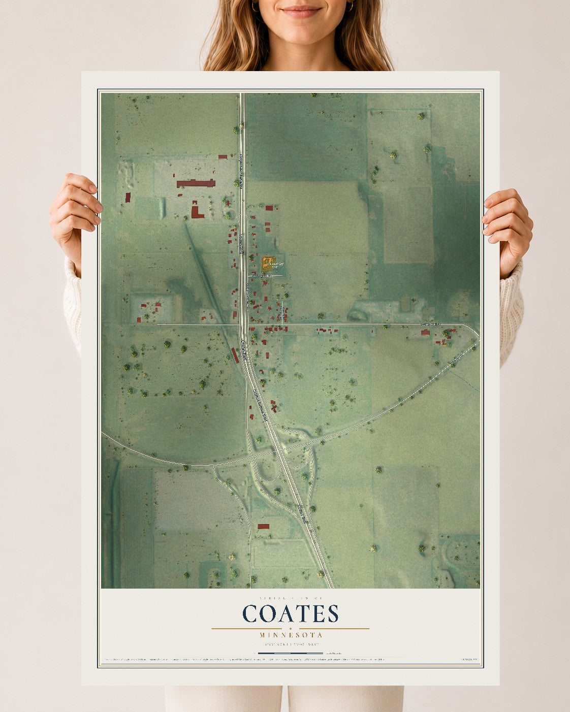 Map of Coates, Minnesota, 24 x 36 inch unframed archival matte print