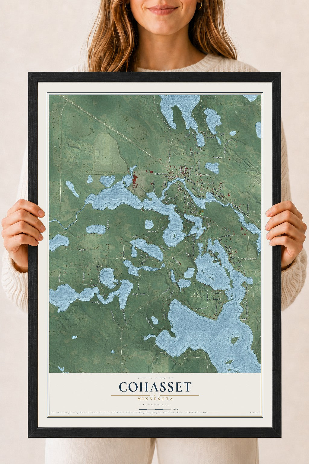 Map of Cohasset, Minnesota, 18 x 24 inch print in a black wood frame