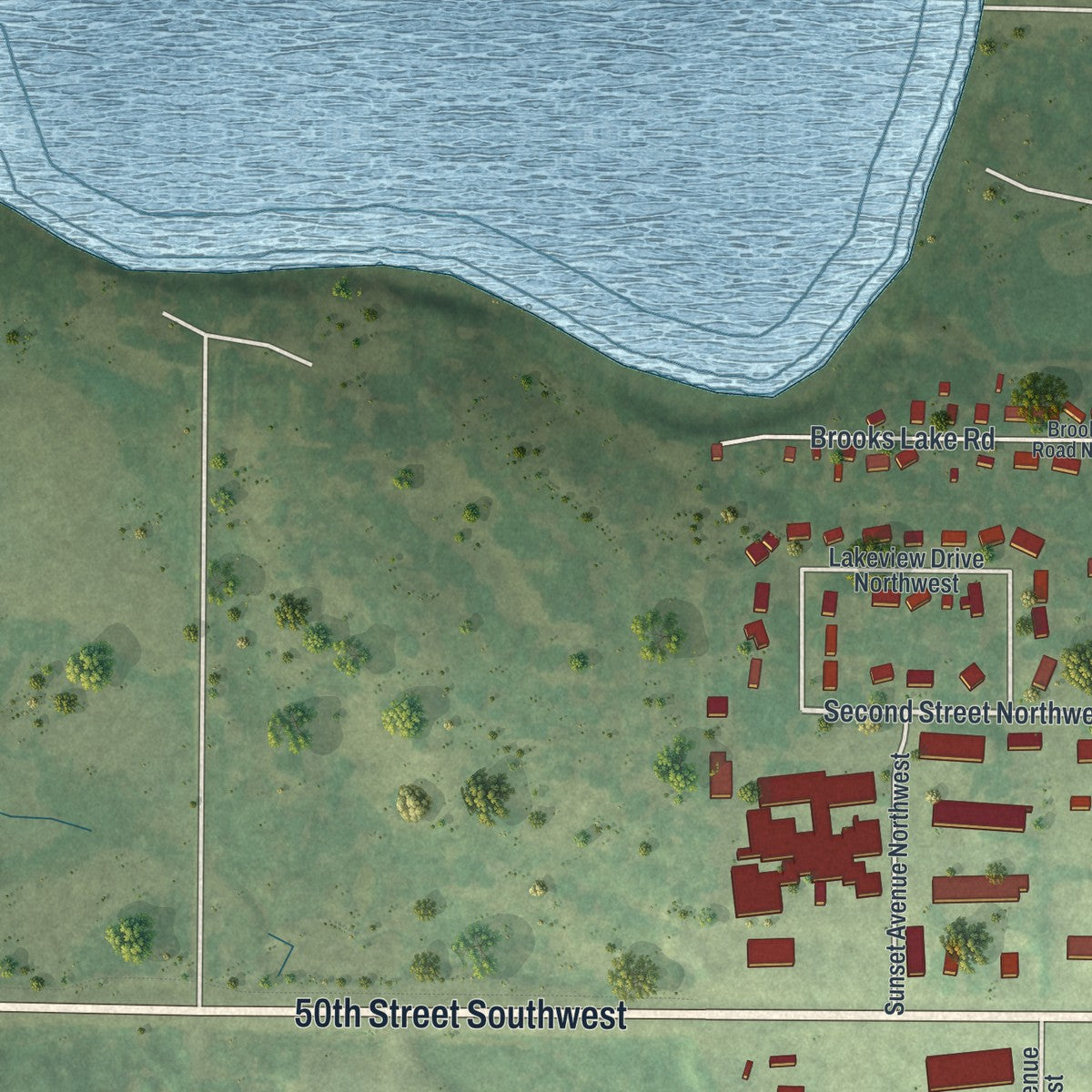 Second close-up of the map of Cokato, Minnesota print showing more streets and buildings
