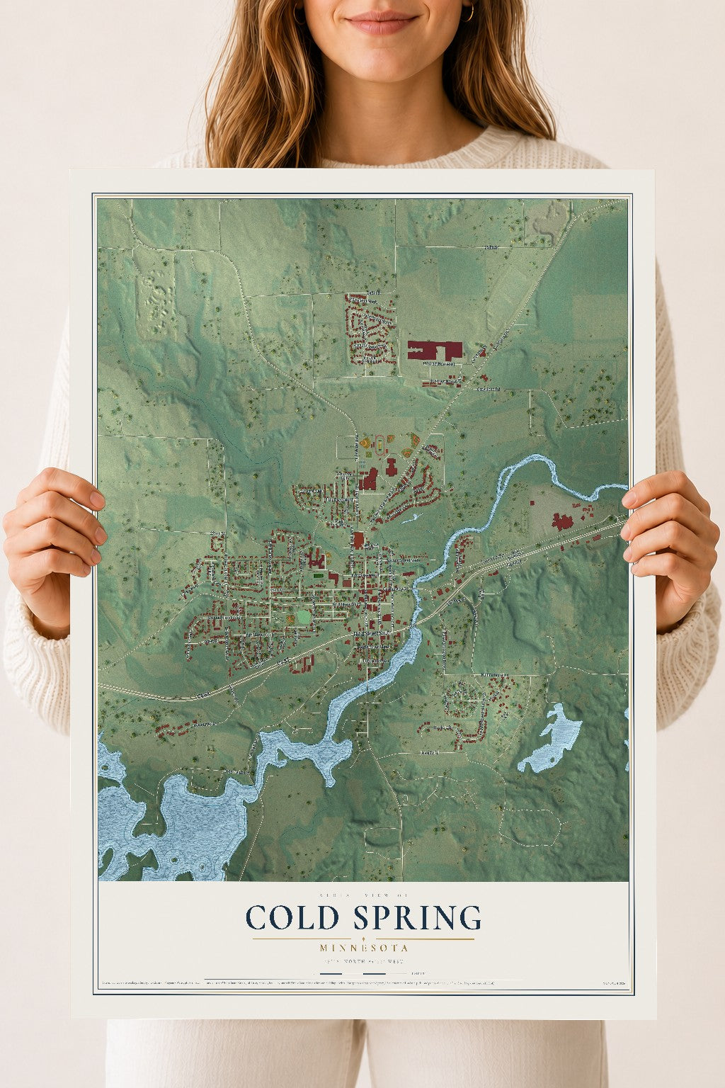 Map of Cold Spring, Minnesota, 18 x 24 inch unframed archival matte print