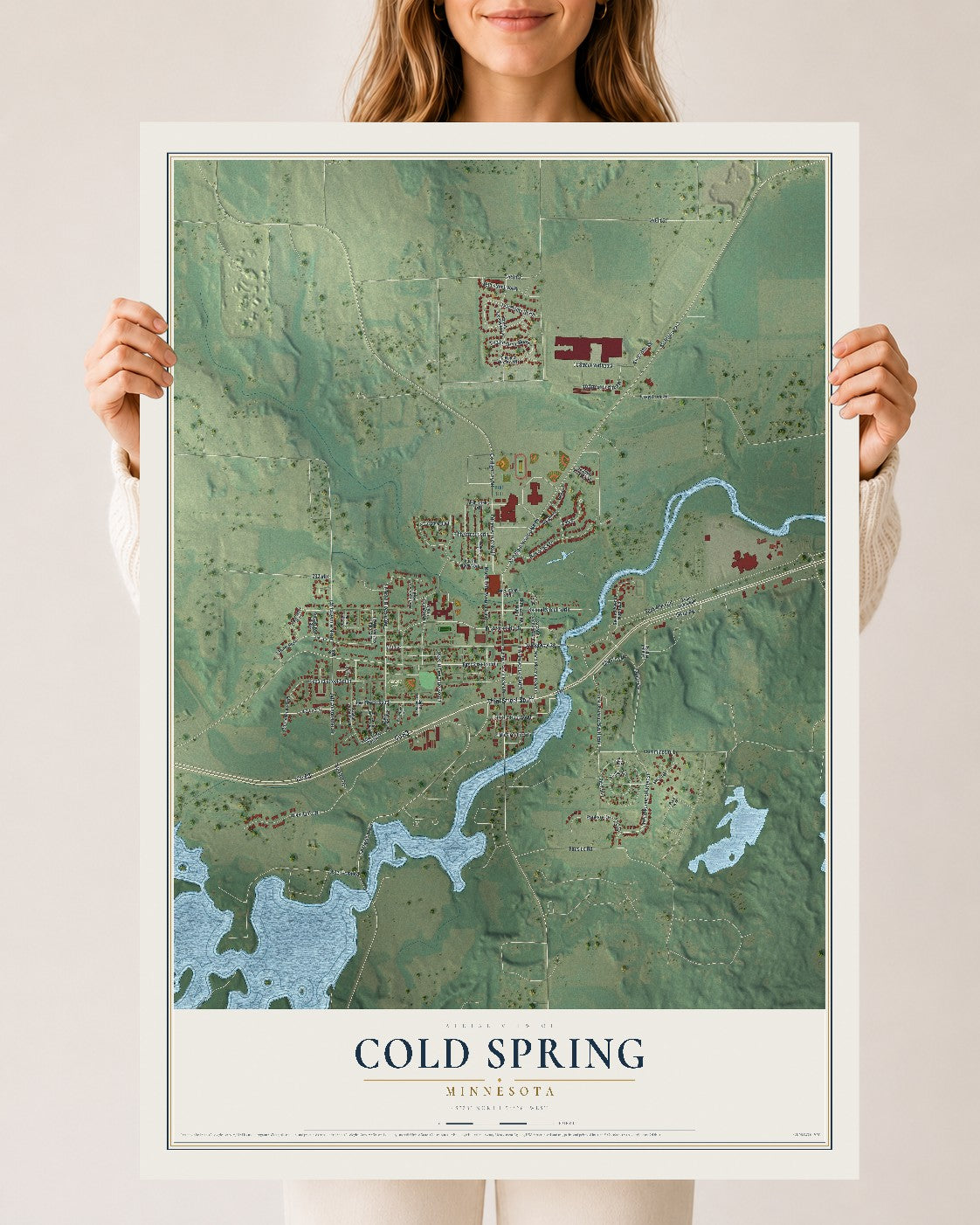 Map of Cold Spring, Minnesota, 24 x 36 inch unframed archival matte print
