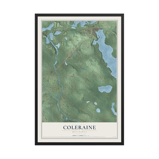 Map of Coleraine, Minnesota, 12 x 18 inch print in a black wood frame