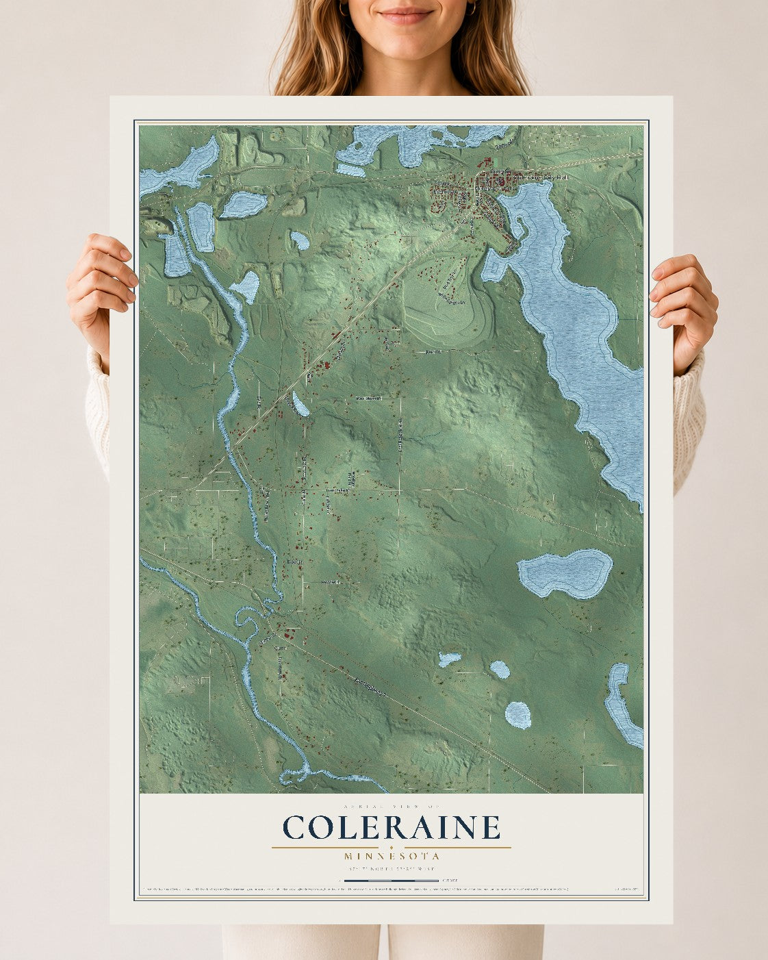 Map of Coleraine, Minnesota, 24 x 36 inch unframed archival matte print