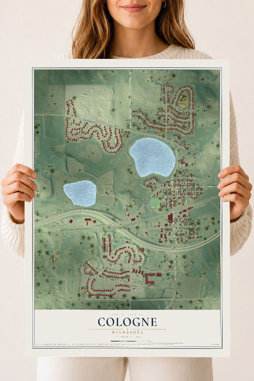 Map of Cologne, Minnesota, 18 x 24 inch unframed archival matte print