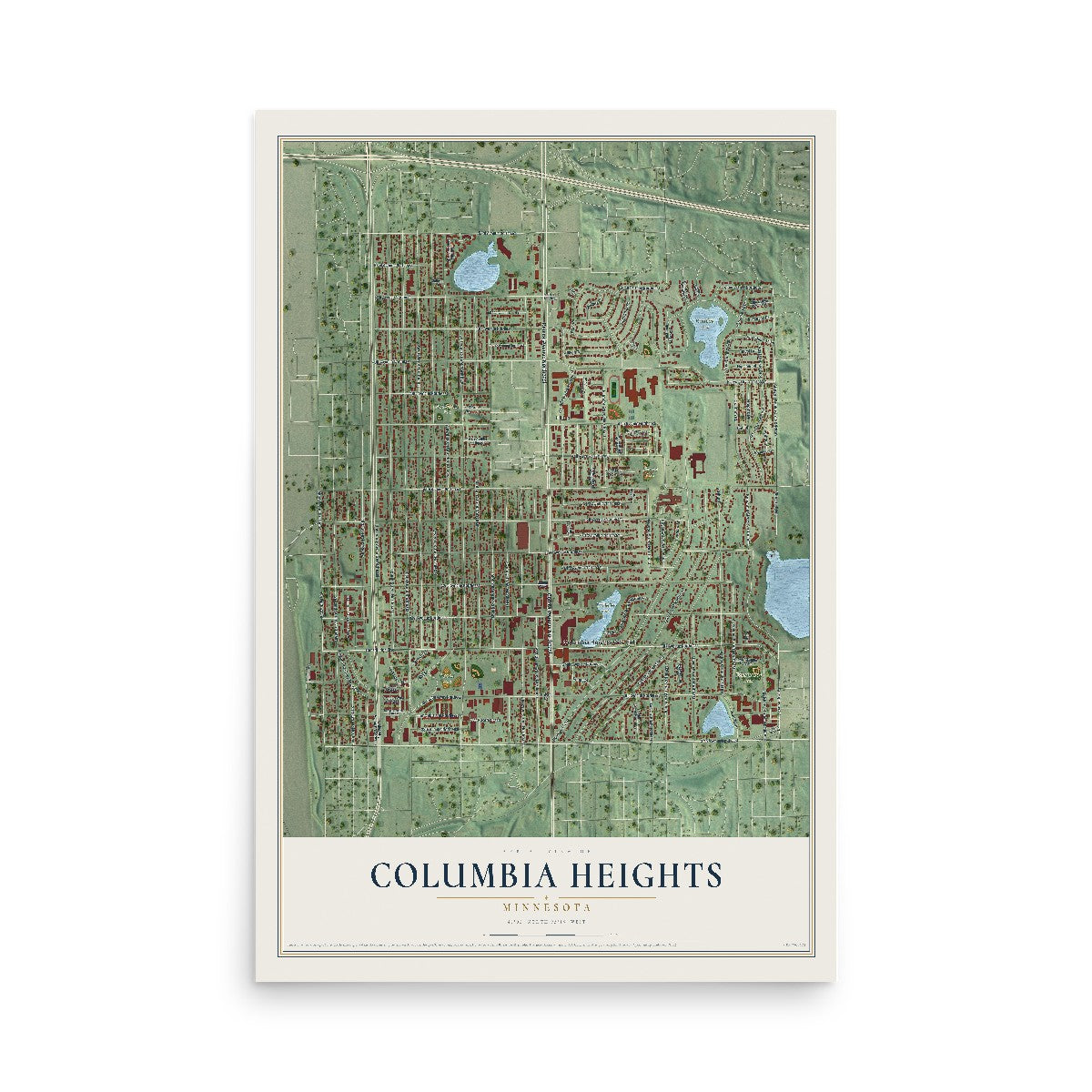 Map of Columbia Heights, Minnesota, 12 x 18 inch unframed archival matte print