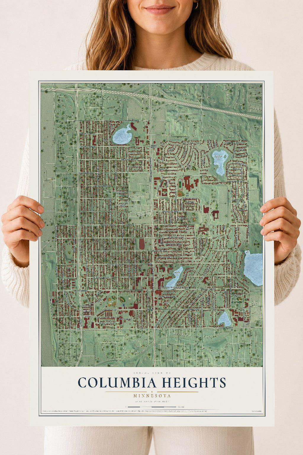 Map of Columbia Heights, Minnesota, 18 x 24 inch unframed archival matte print