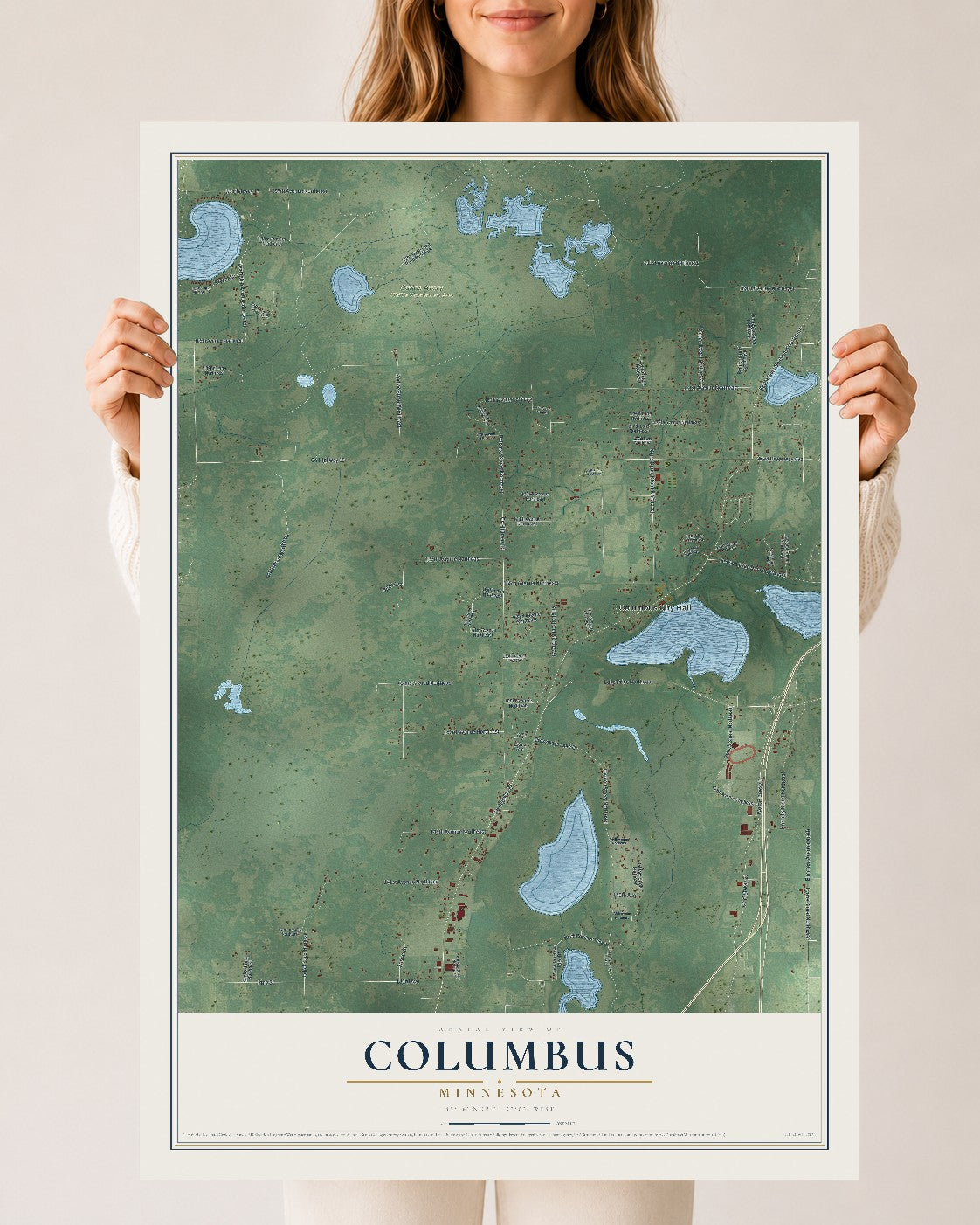 Map of Columbus, Minnesota, 24 x 36 inch unframed archival matte print