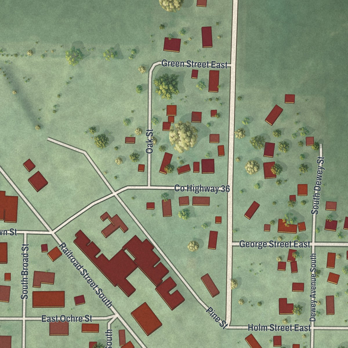 Second close-up of the map of Comfrey, Minnesota print showing more streets and buildings