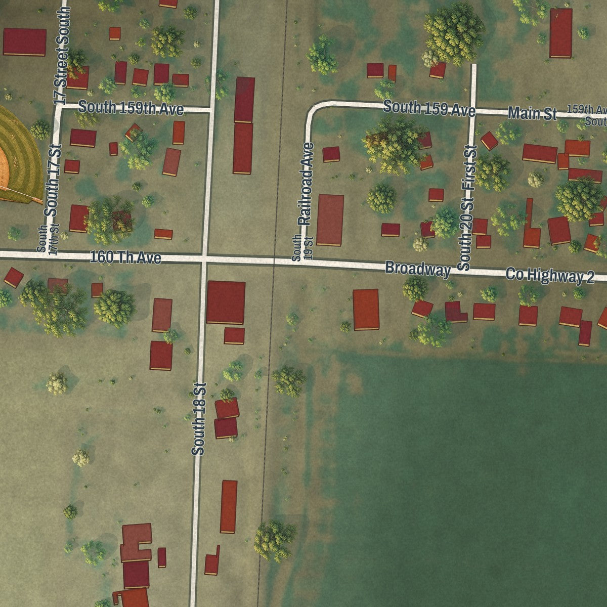 Close-up of the map of Comstock, Minnesota print showing street and building detail